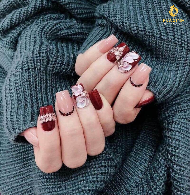 mẫu nail vẽ hoa đơn giản